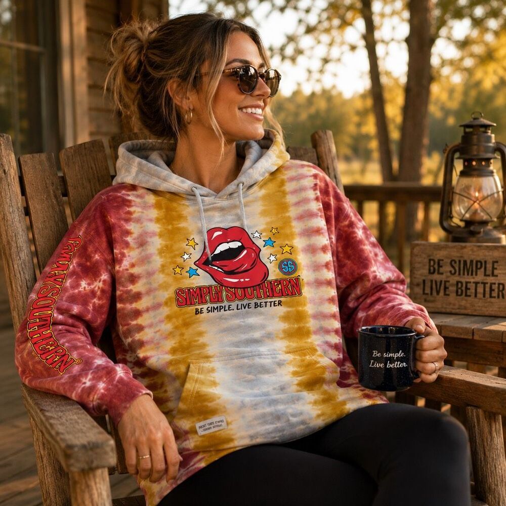 Women's Simply Southern Tie Dye Lips Hoodie XL NWT NEW Be Simple Live Better